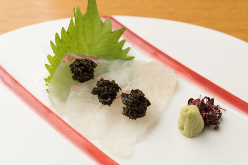 佃煮と鯛のカルパッチョ風