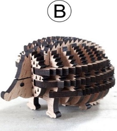 パズル動物（ハリネズミ）B:ナチュラル(薄茶色)